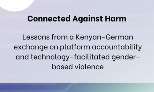 The visual shows the title of the exchange format on tech-facilitated gender-based violence.