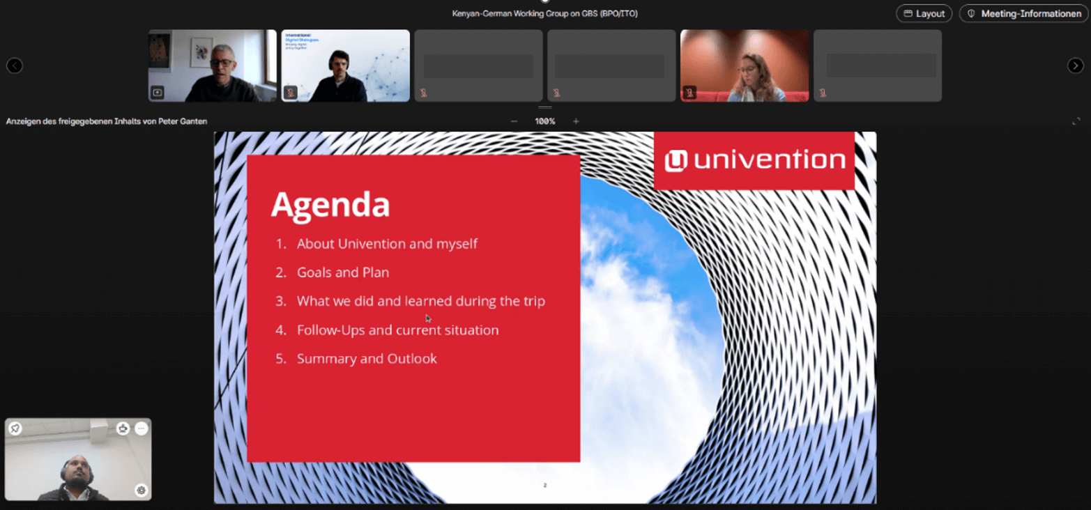 Agenda of Univention's presentation, shown via screenshare